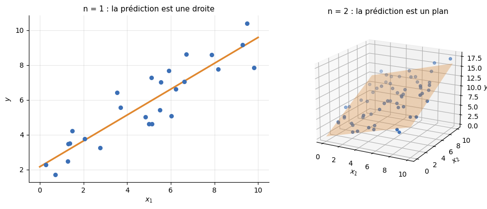La prédiction est une droite, puis un plan